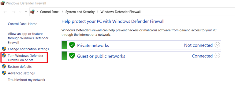 Windows defender firewall
