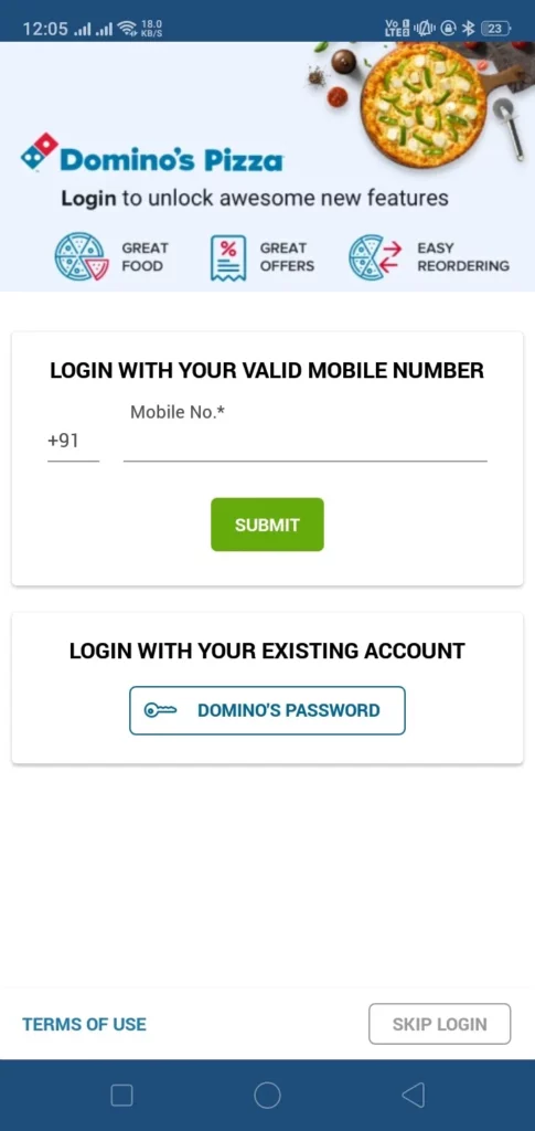 dominos login