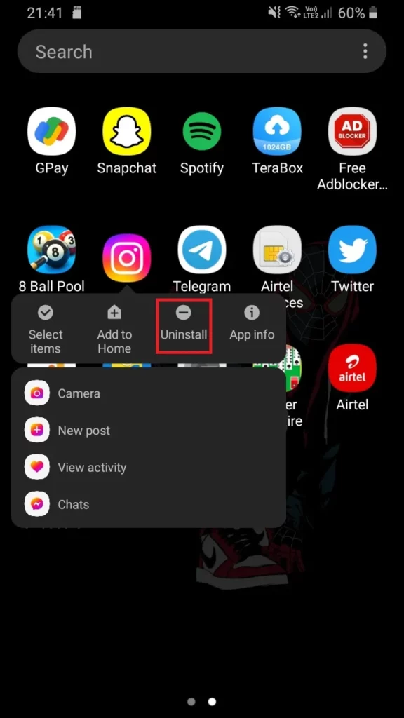 Uninstall Instagram