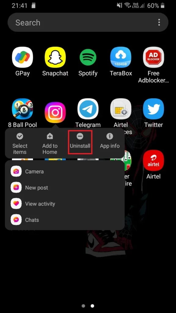 Uninstall Instagram 