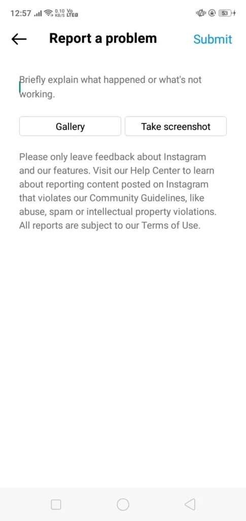 Instagram Report Problem