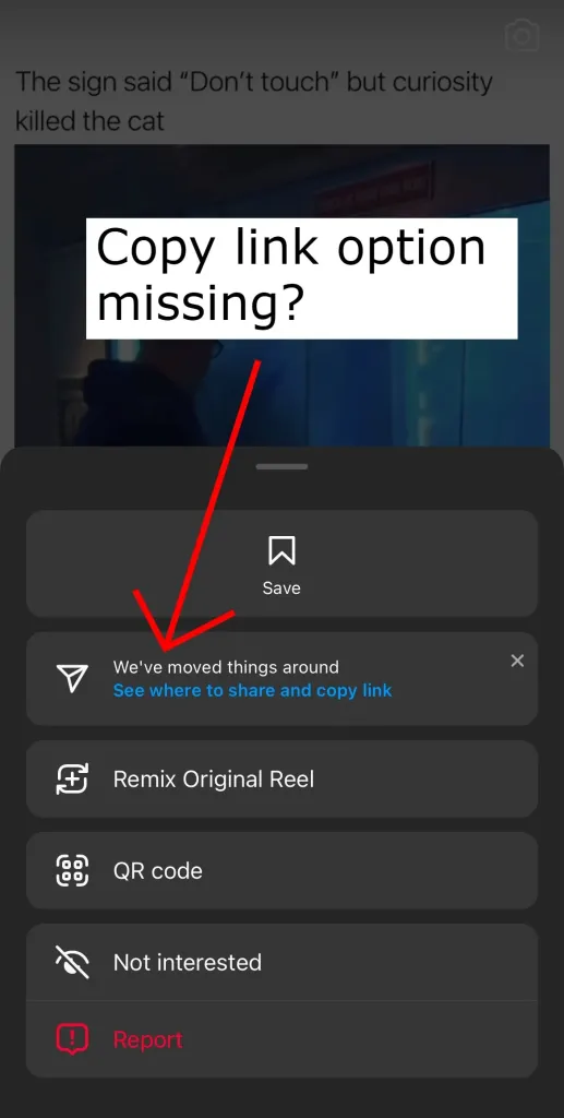 Instagram Copy Link Option Not Showing