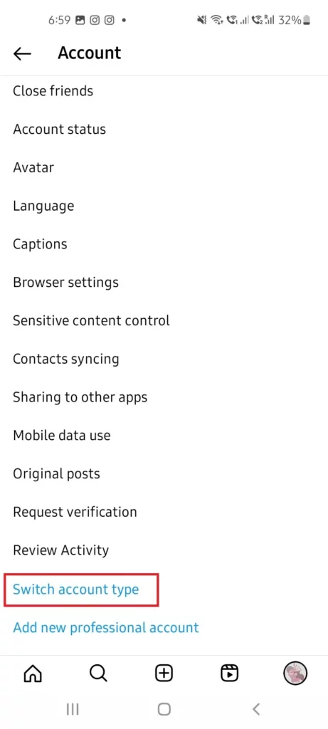 Instagram switch account type 