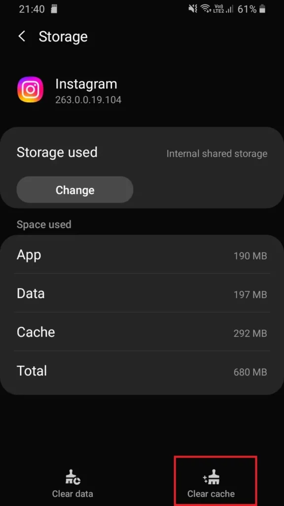 Clear Insta Cache Data 