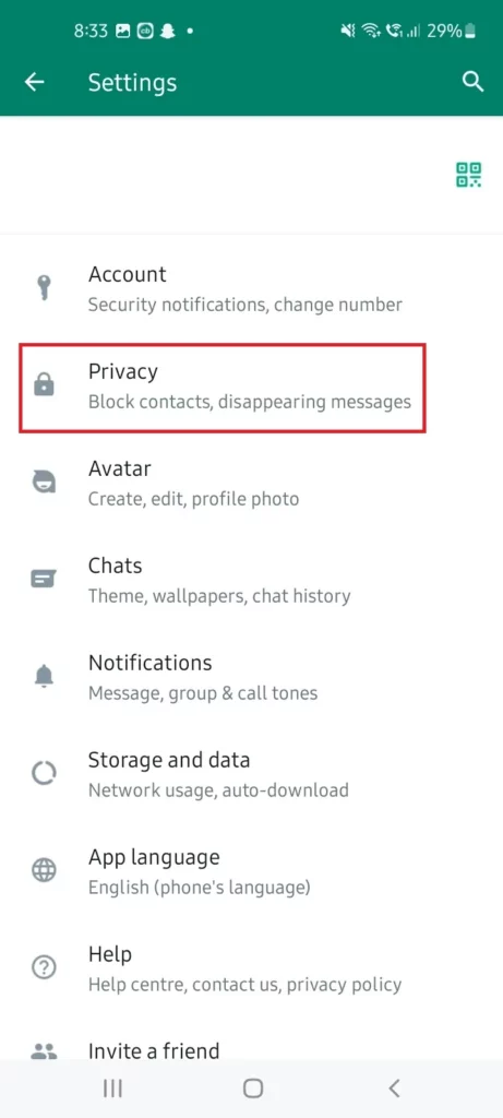 privacy option on whatsapp
