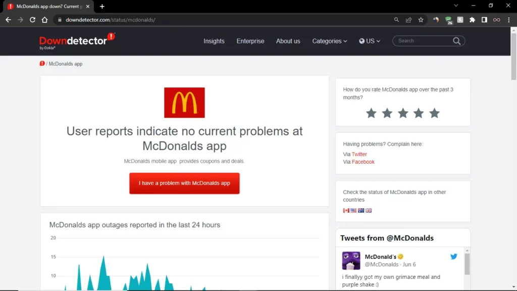 Macdonalds app server status