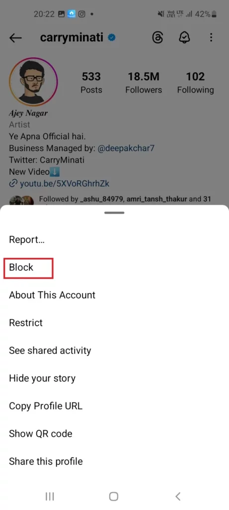 block on instagram 