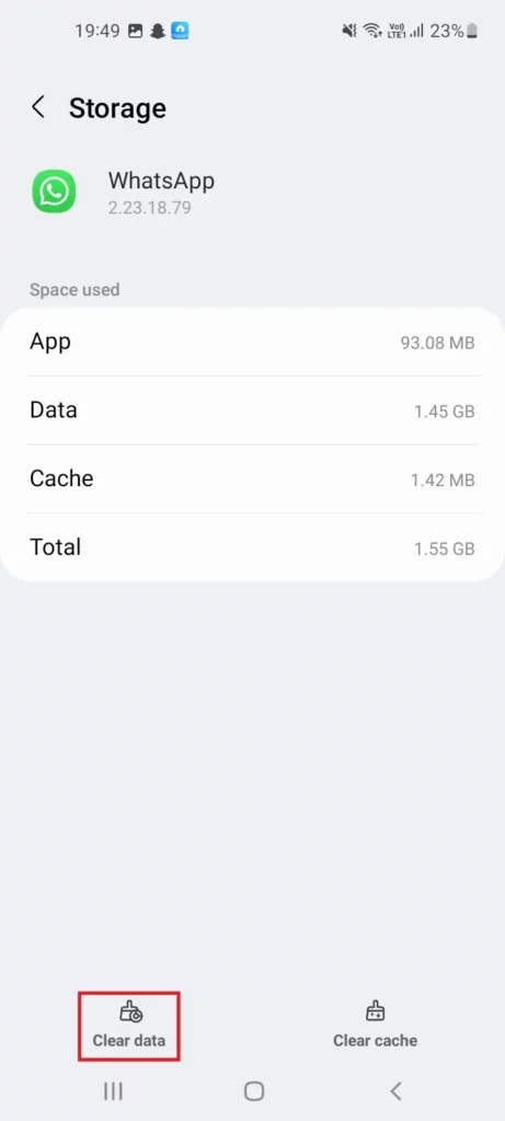 clear whatsapp data