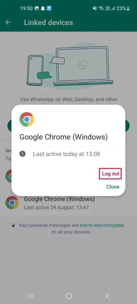 whatsapp web logout