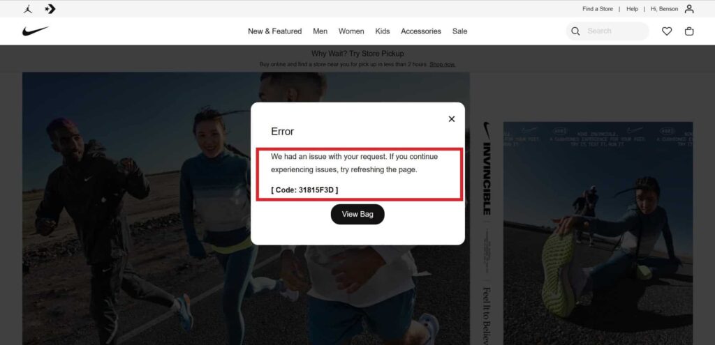 Nike Error Code 31815f3d